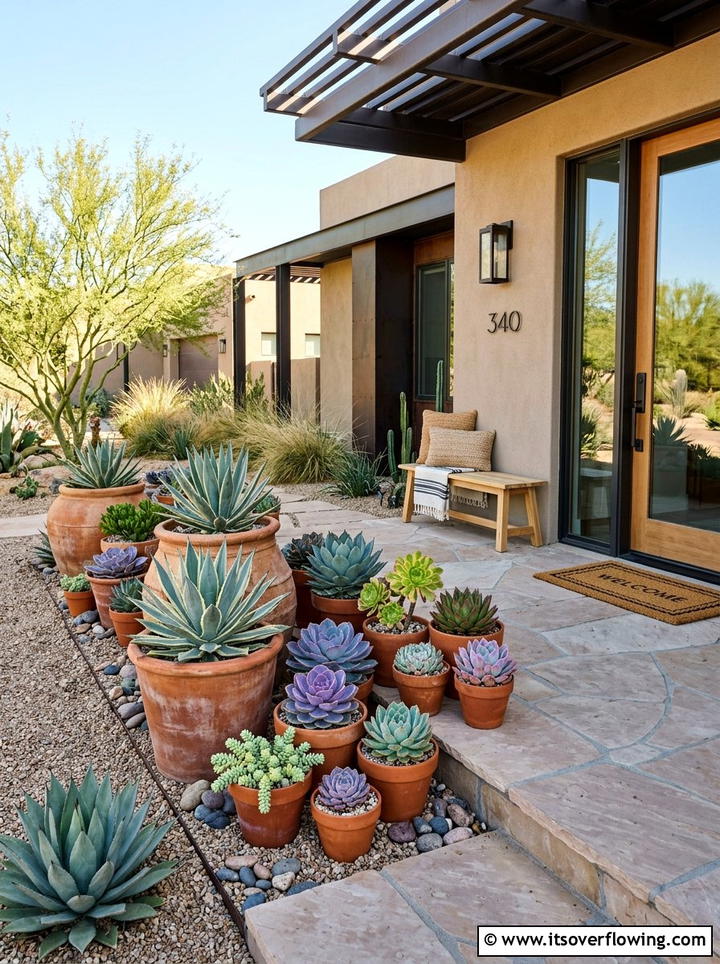 Succulent Container Garden - 25 front porch ideas for south facing porch