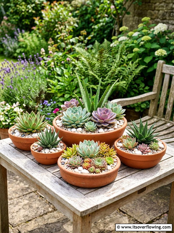 Succulent Container Grouping - 25 backyard ideas with pot clusters