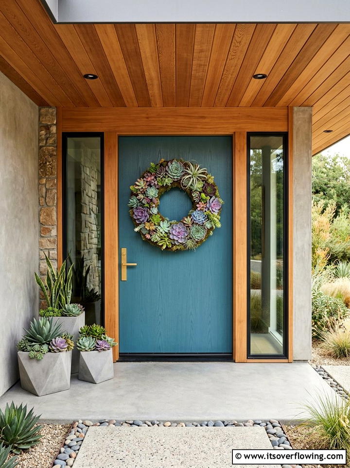 Succulent Door Decor - 25 front porch ideas with seasonal wreaths