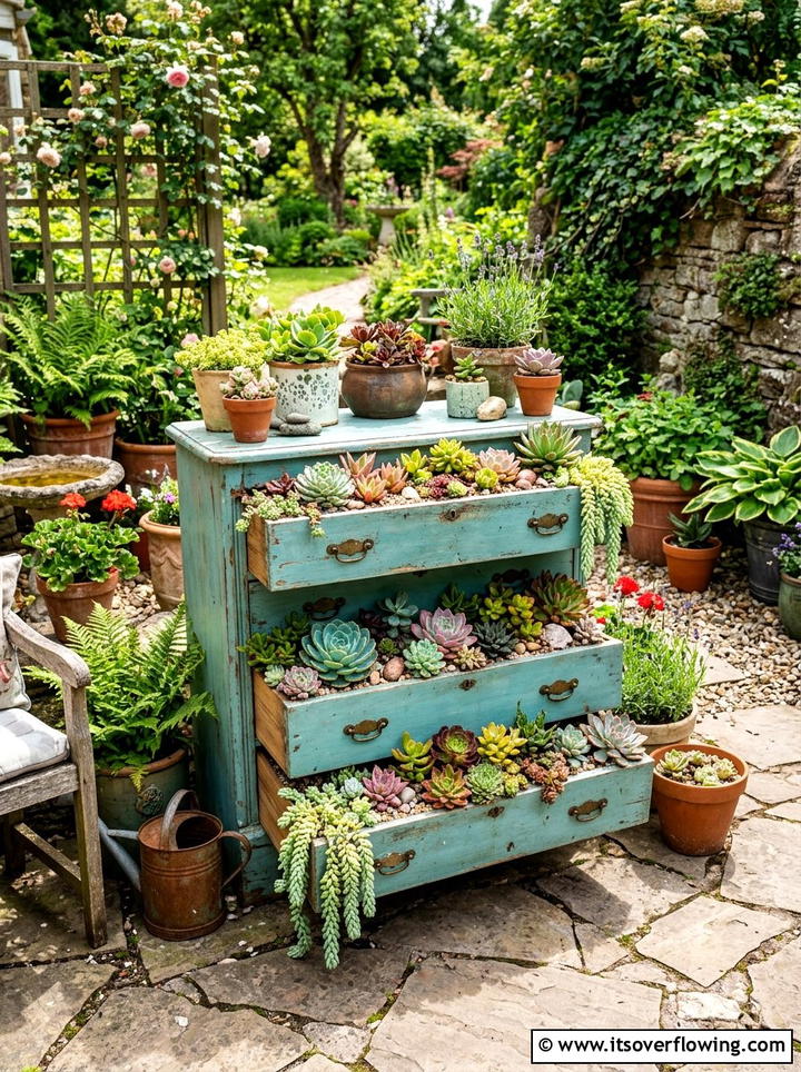 Succulent Drawer Planter - 25 garden decor ideas with succulent displays
