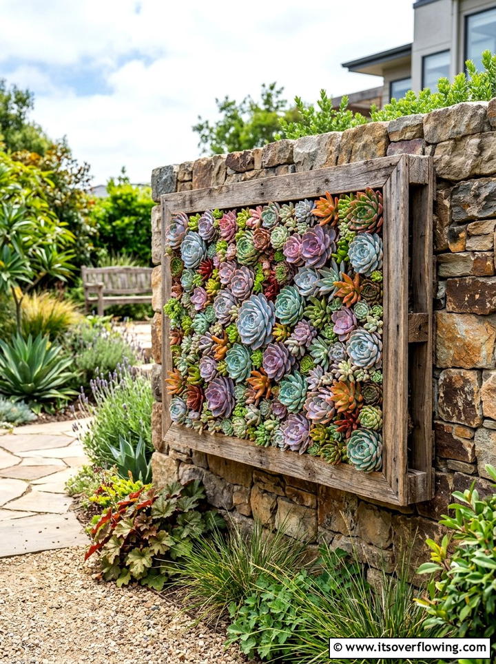 Succulent Frame Wall - 25 garden decor ideas with pallet projects