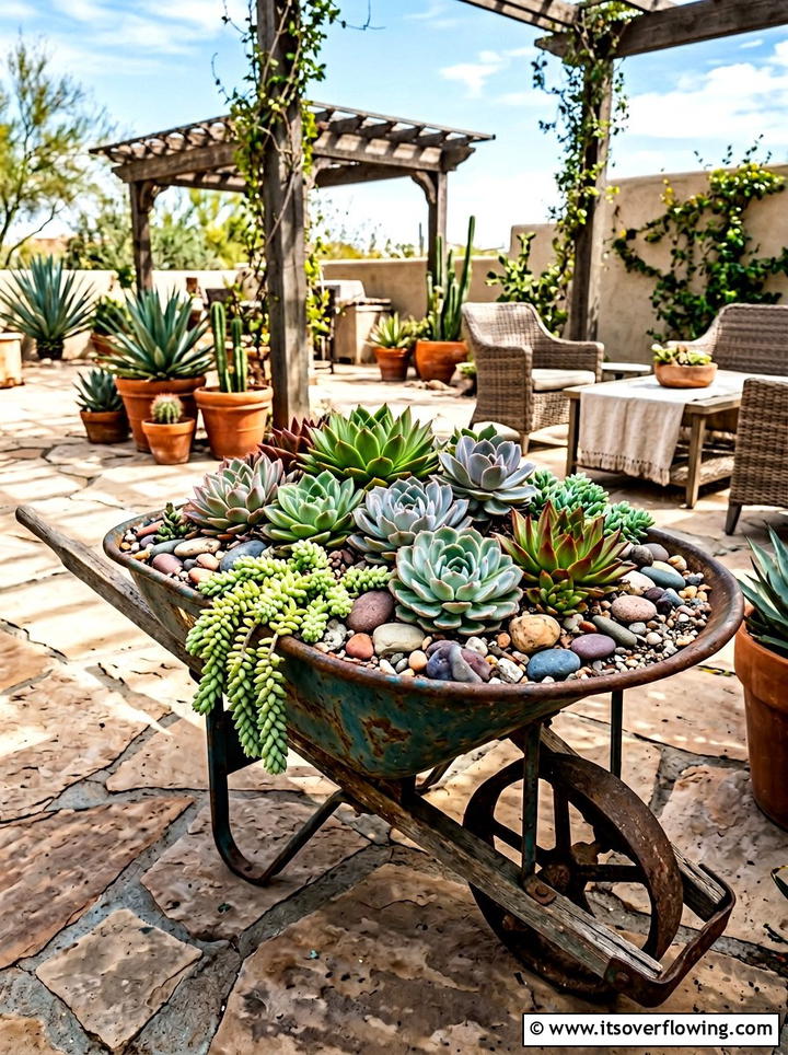 Succulent Garden In Old Wheelbarrow - 25 garden decor ideas with wheelbarrows