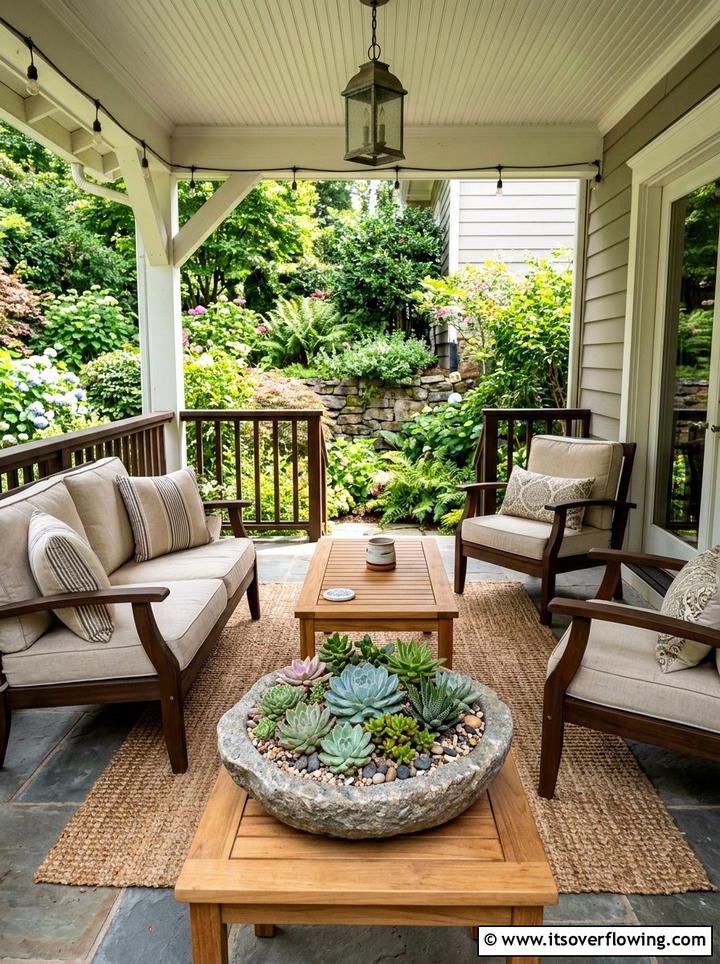 Succulent Garden In Shallow Bowl - 25 front porch ideas with low maintenance plants