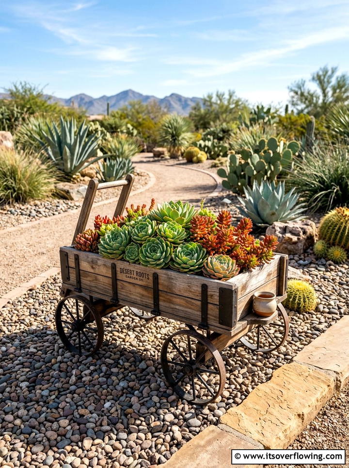 Succulent Garden Wagon - 25 garden decor ideas with wagons
