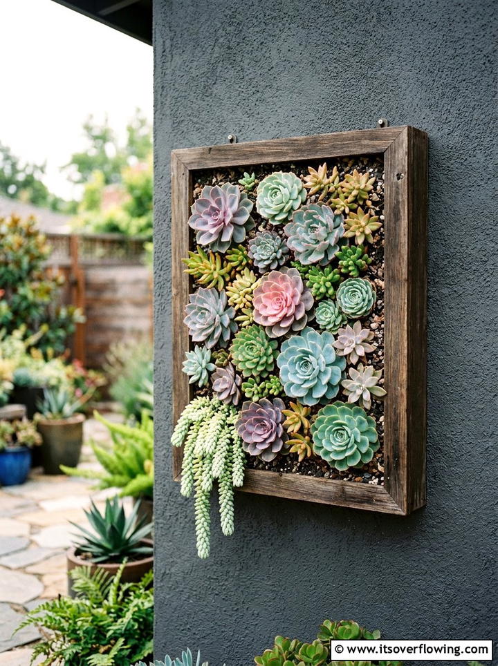 Succulent Garden Window Frame - 25 backyard decorating ideas with old window decor