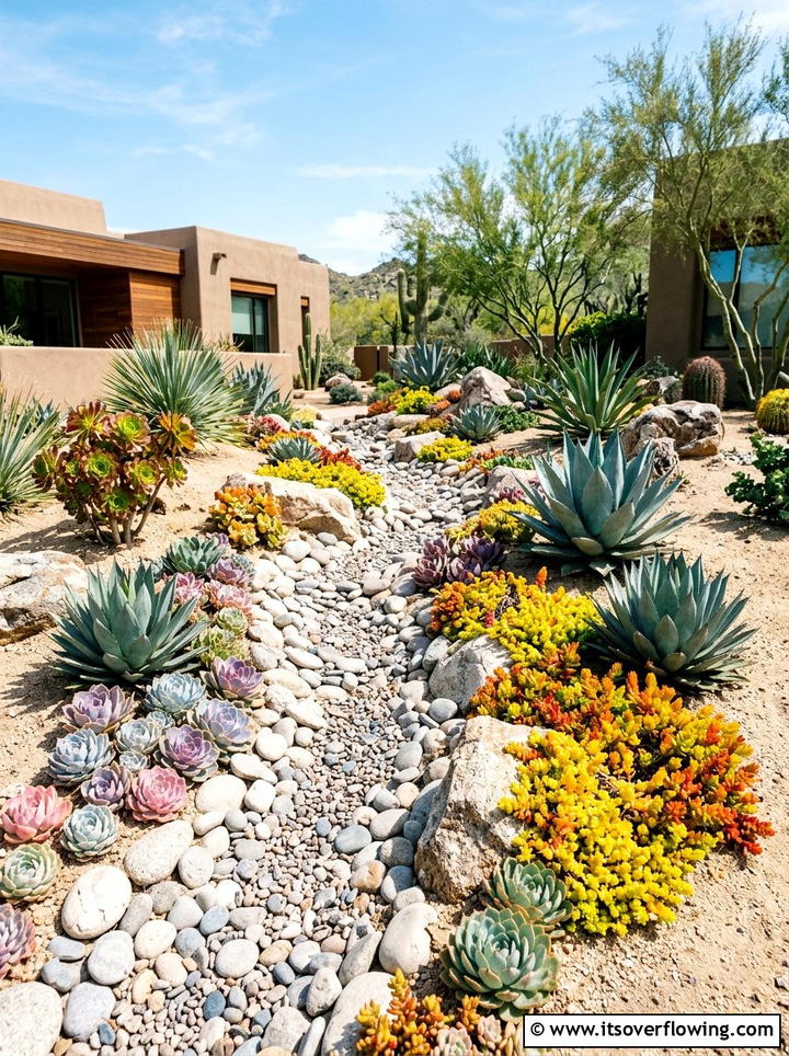Succulent Garden With Dry Stream - 25 backyard ideas with dry creek bed