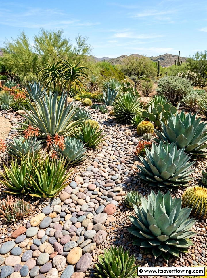 Succulent Garden With River Rock - 25 cheap garden ideas with gravel