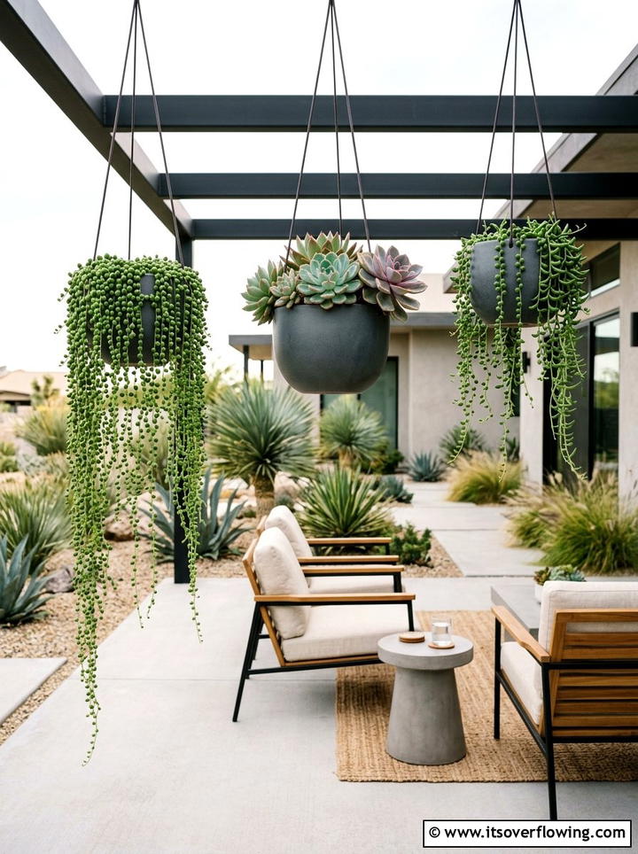 Succulent Hanging Pots - 25 small garden ideas with hanging baskets