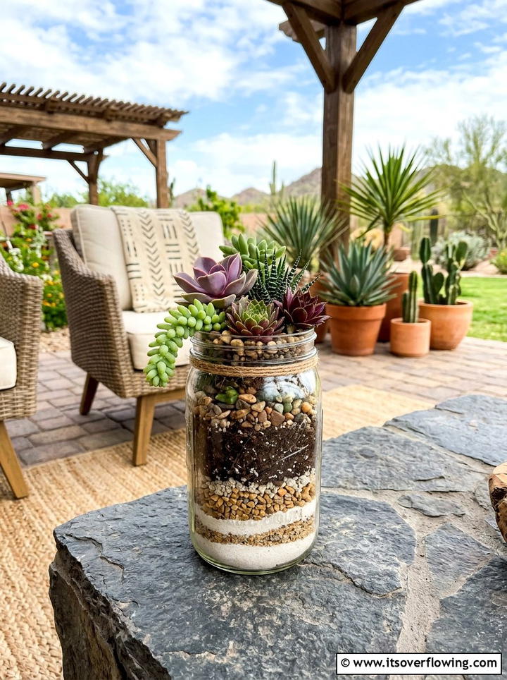 Succulent Mason Jar Planter - 25 garden decor ideas with mason jars