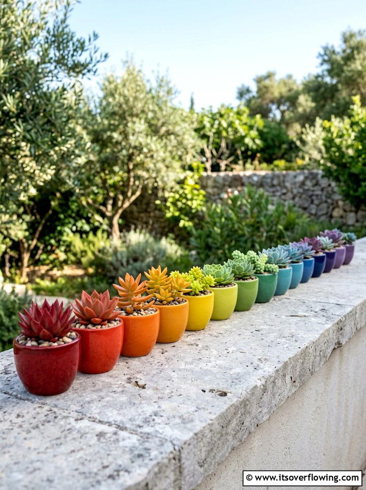 Succulent Rainbow Planters - 25 creative garden ideas with colorful pots