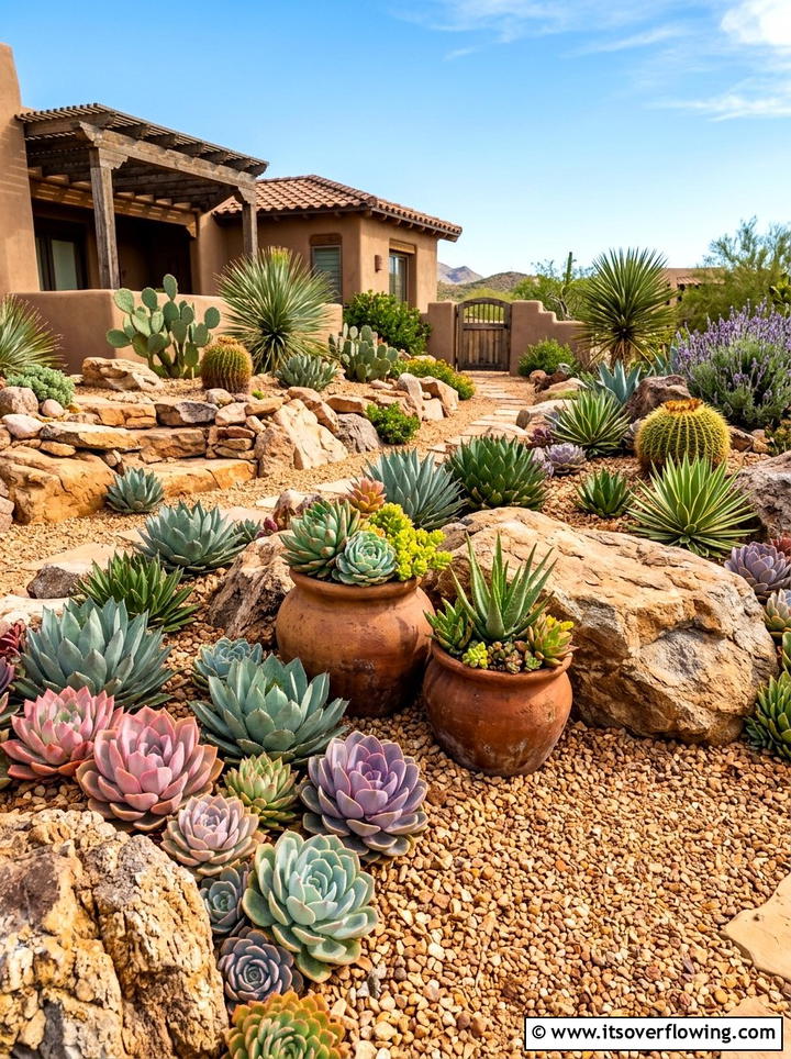 Succulent Rock Garden - 25 creative garden ideas with dry creek beds
