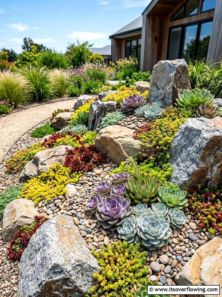 Succulent Rockery - 25 cheap garden ideas with no grass landscaping