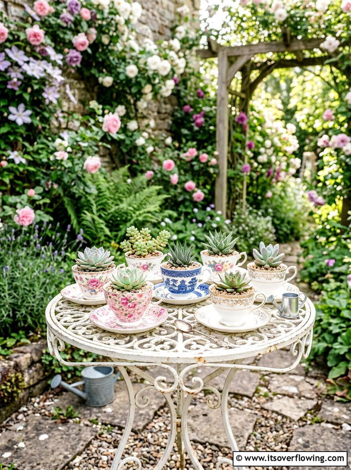 Succulent Tea Cup Garden - 25 garden decor ideas with succulent displays