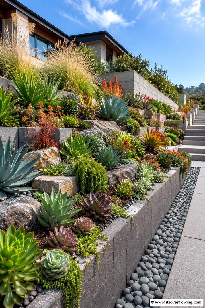 Succulent Tiered Oasis - 30 Tiered Garden Ideas for Sloped Yards and Visual Interest