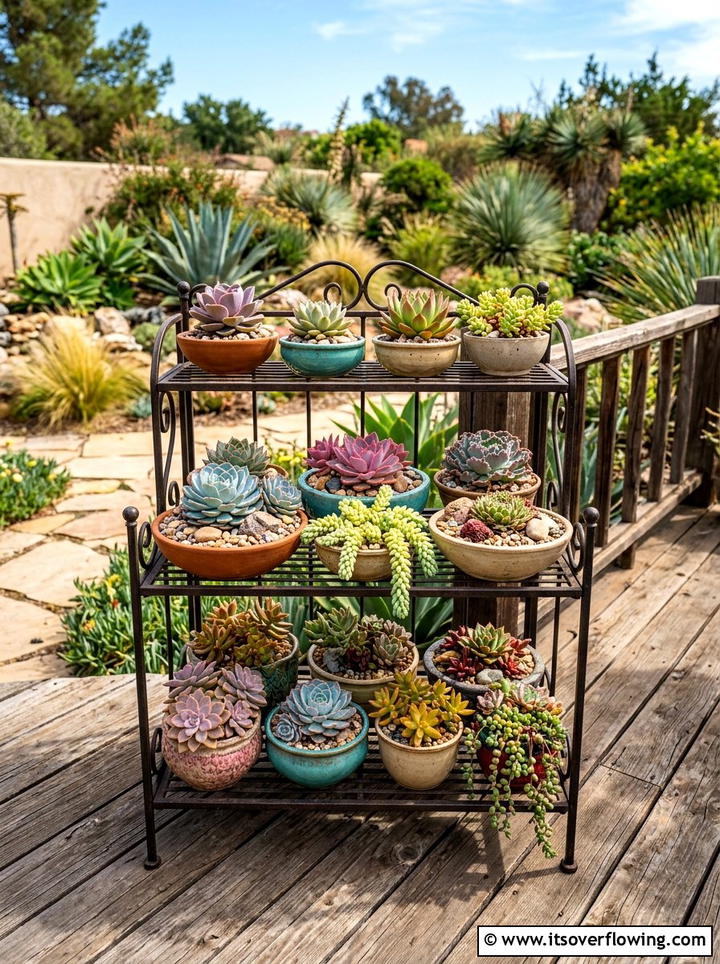 Succulent Tiered Stand - 25 garden decor ideas with ladder plant stands