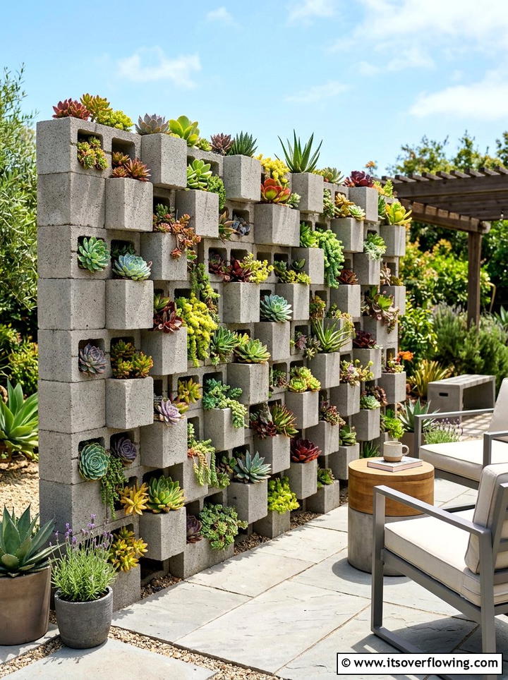 Succulent Wall - 25 recycled garden ideas with concrete blocks