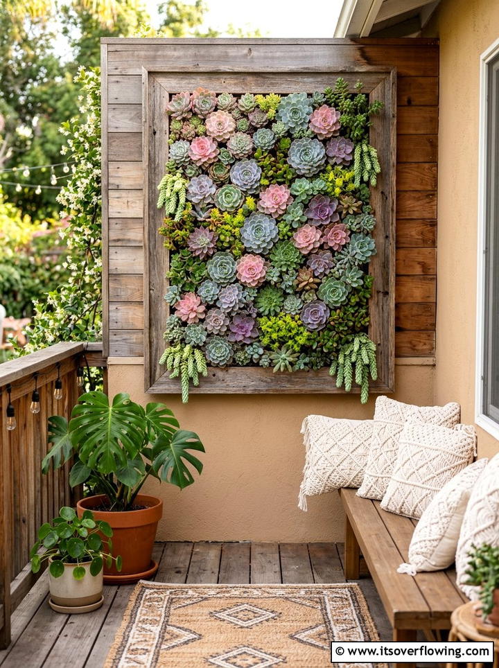 Succulent Wall Frame - 25 backyard ideas with vertical garden