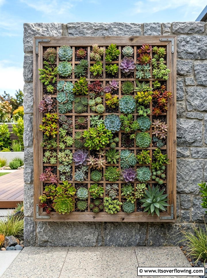 Succulent Wall Garden - 25 backyard ideas for small yards