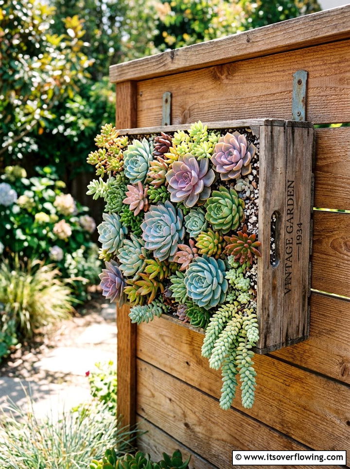 Succulent Wall Planter - 25 upcycled garden ideas with old crates