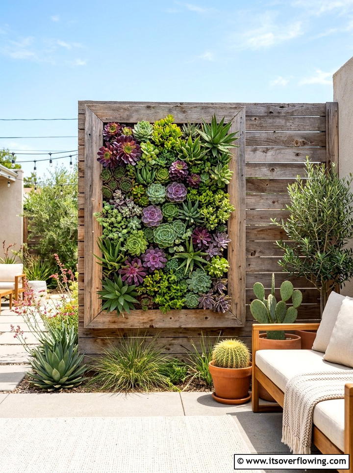 Succulent Wall Planter - 25 garden ideas with fence decor
