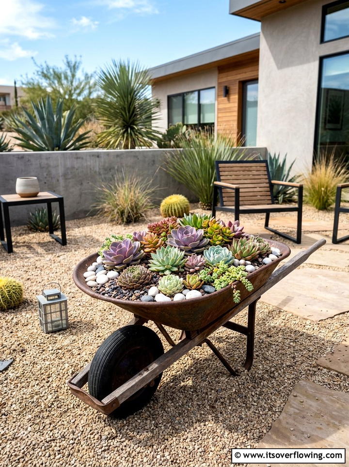 Succulent Wheelbarrow Garden - 25 backyard ideas with wheelbarrow planter