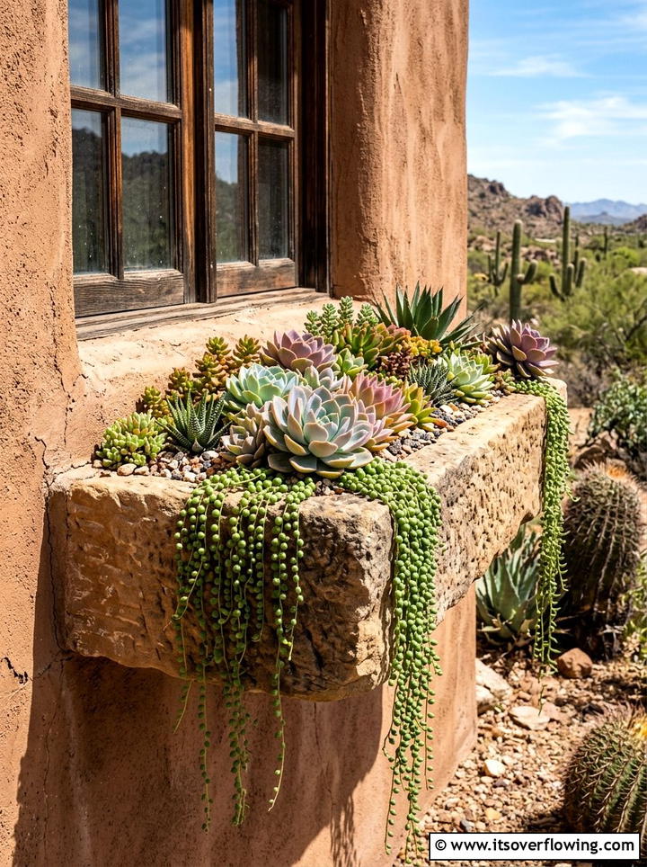 Succulent Window Box - 25 garden ideas with window boxes