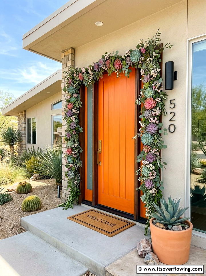 Succulent and floral porch garland - 25 front porch ideas with floral garland