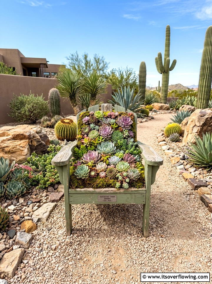 Succulent chair garden - 25 upcycled garden ideas with old chairs