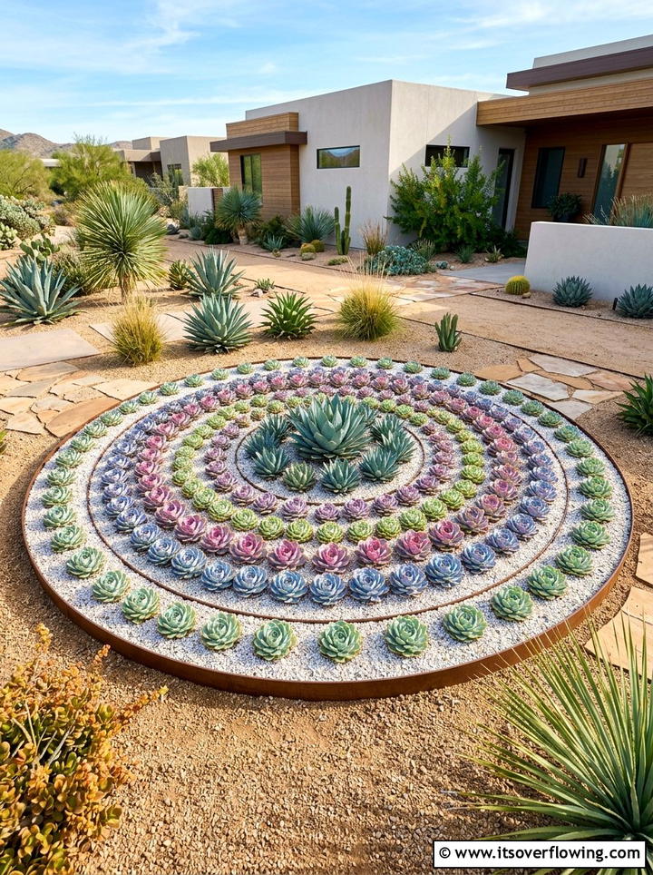 Succulent circle garden - 25 creative garden ideas with mandala gardens
