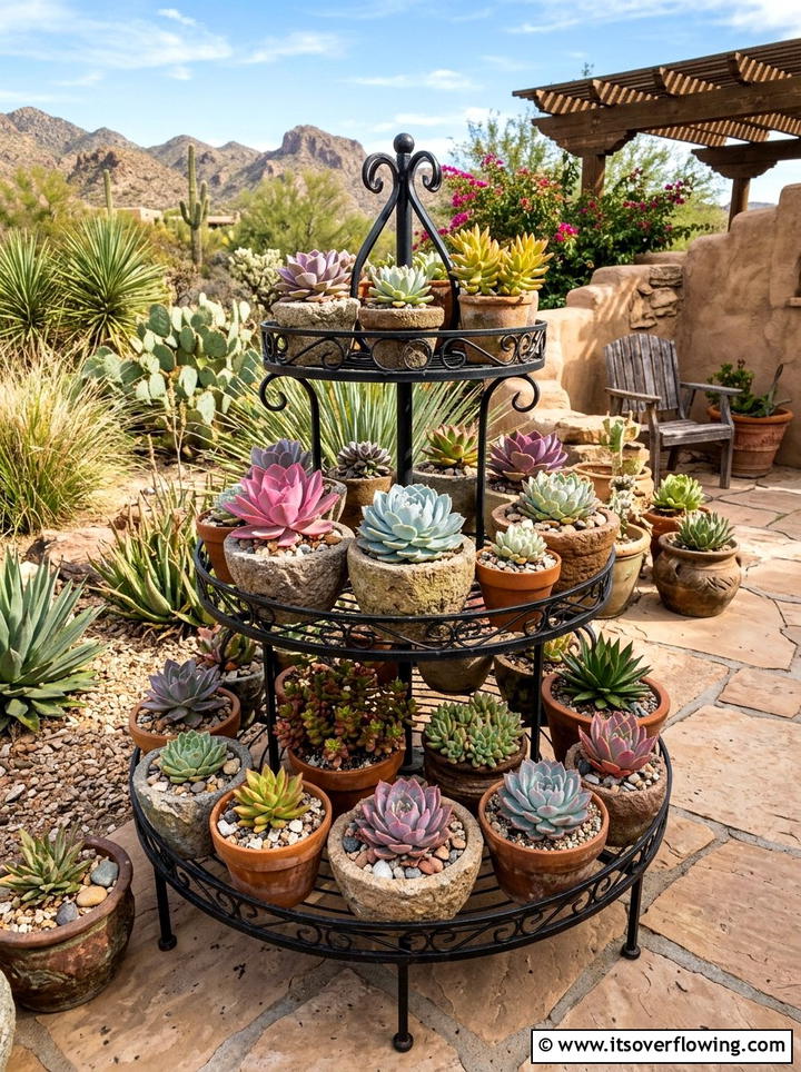 Succulent display stand - 25 recycled garden ideas with old shelves