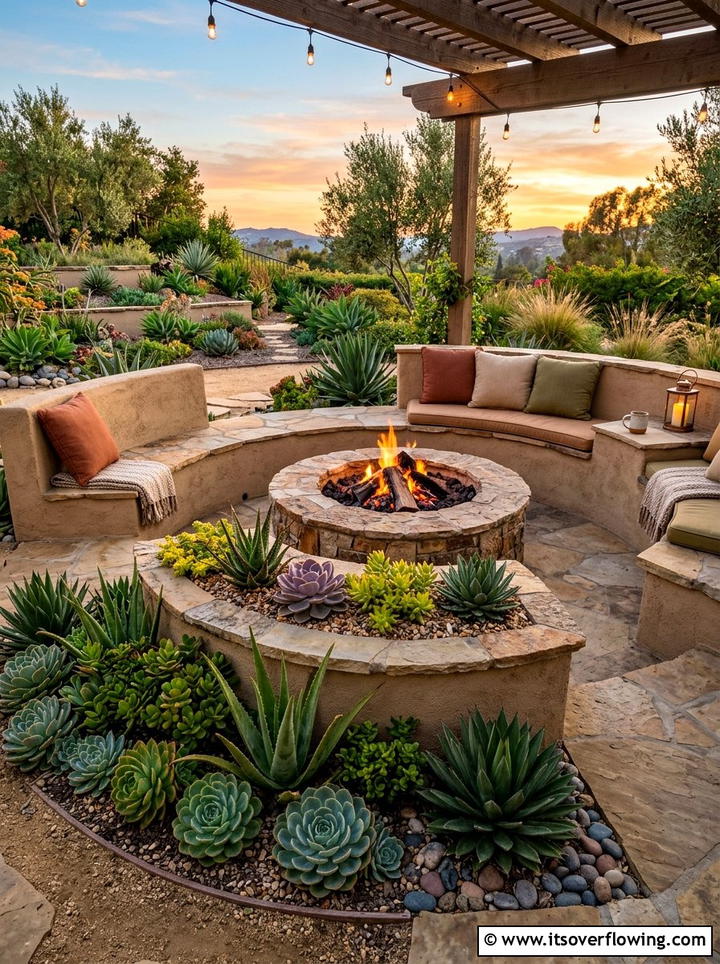 Succulent fire pit - 25 garden ideas with succulents