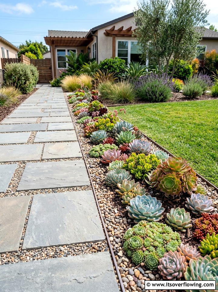Succulent garden along walkway - 25 small garden ideas with succulents