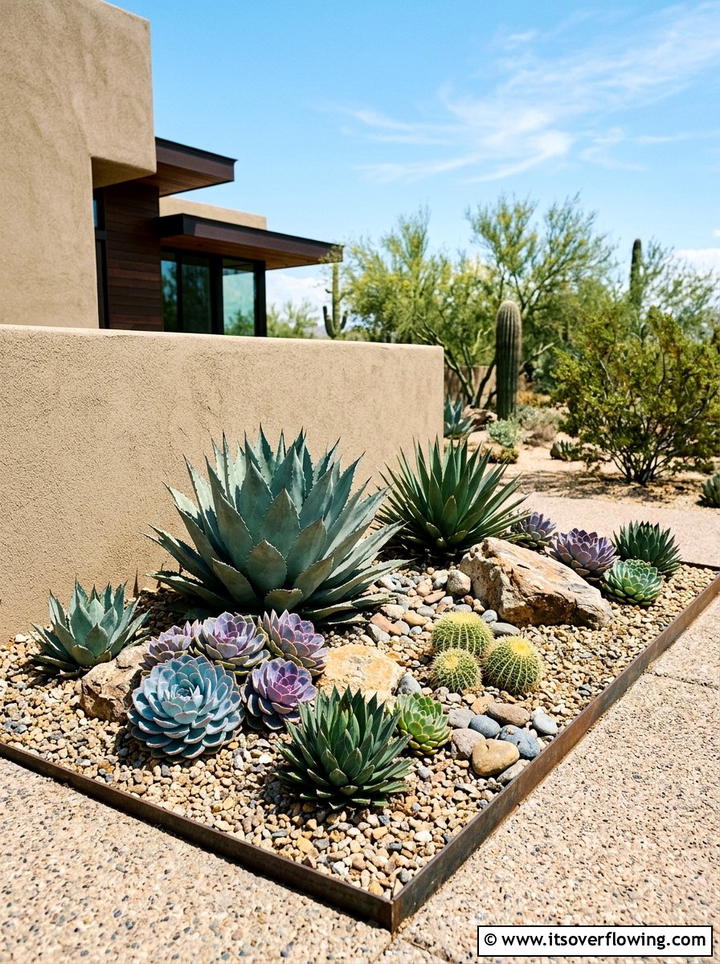 Succulent garden arrangement - 25 garden ideas for windy areas