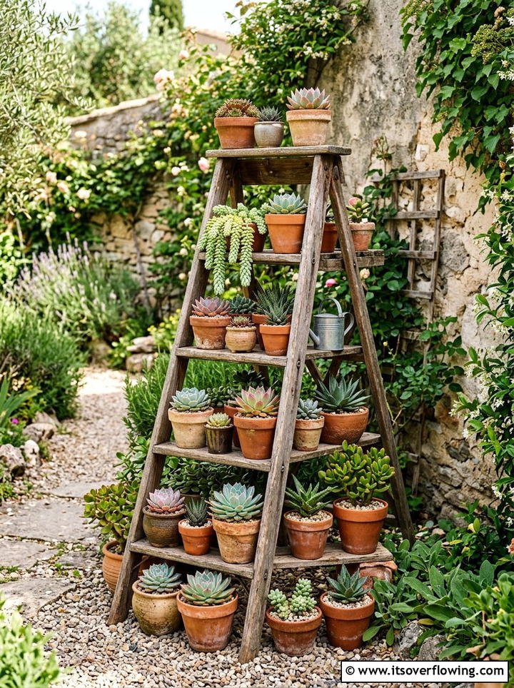 Succulent garden in a ladder - 25 small garden ideas with succulents