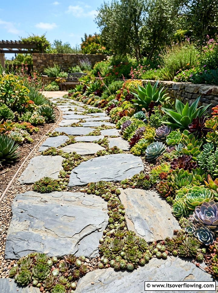 Succulent garden path - 25 garden ideas with succulents