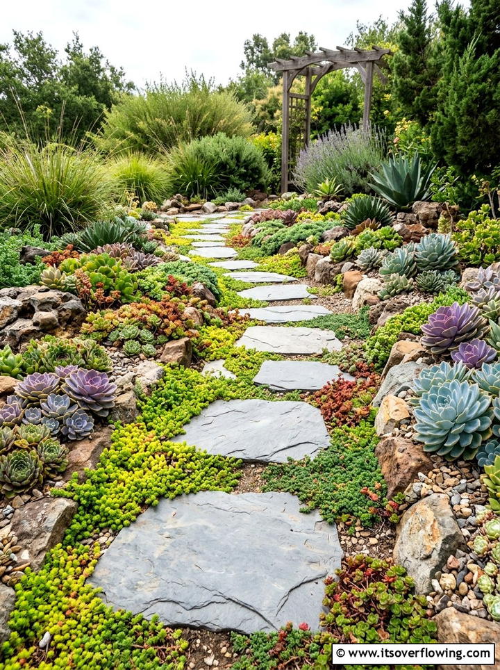 Succulent garden path - 25 garden design ideas with succulent beds