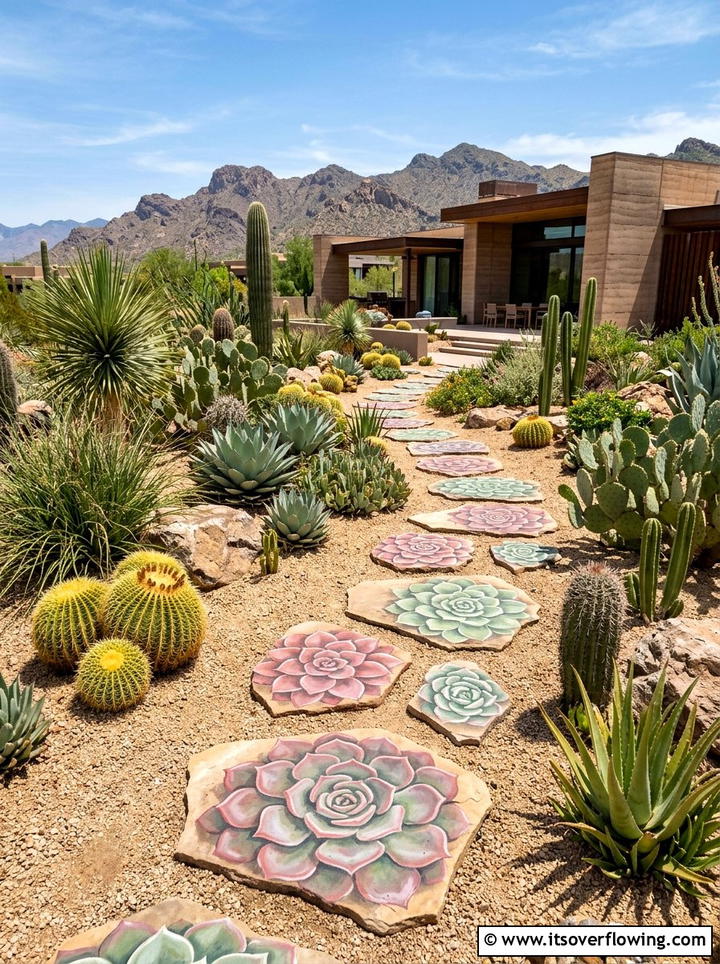 Succulent garden stone art - 25 creative garden ideas with painted stepping stones