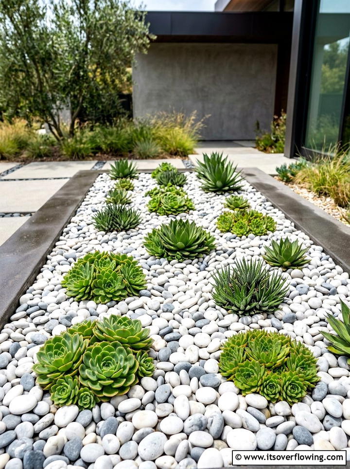 Succulent garden with pebbles - 25 garden design ideas with succulent beds