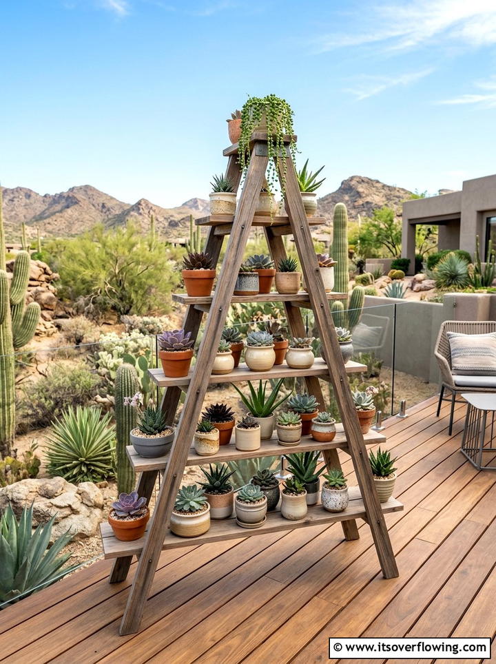 Succulent ladder display - 25 creative garden ideas with ladder planters