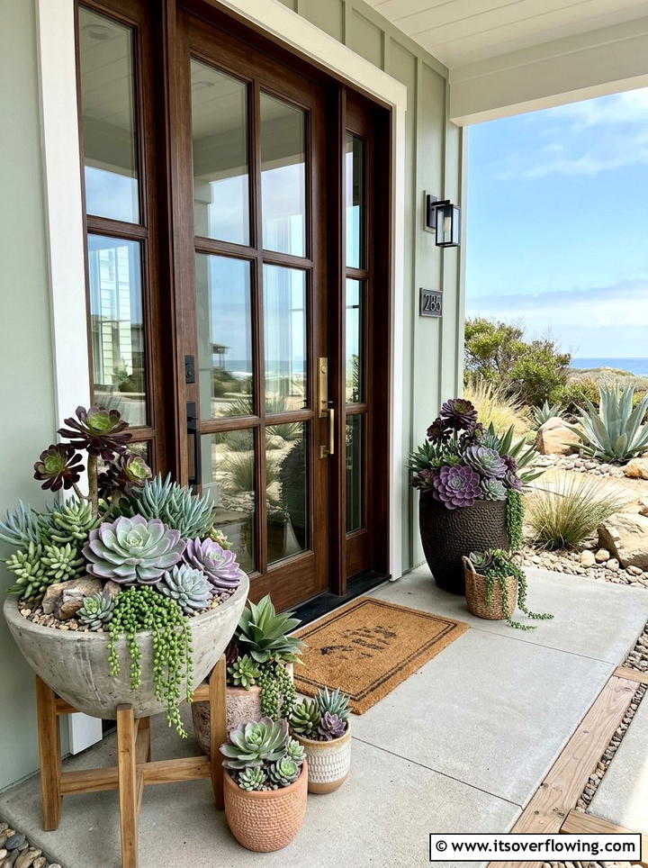 Succulent porch entrance - 25 front porch ideas with door garland