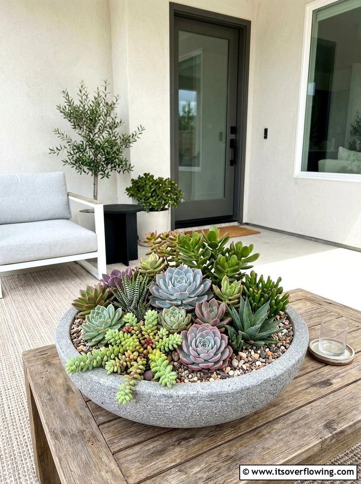 Succulent porch pot - 25 front porch decor ideas with planters