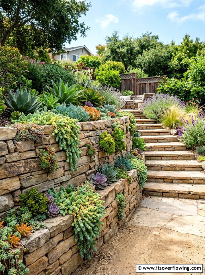 Succulent retaining wall - 25 garden ideas with succulents