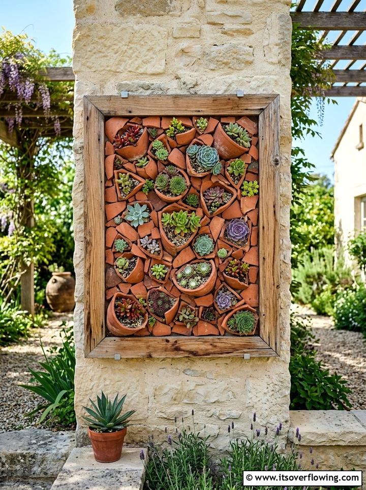 Succulent wall art - 25 recycled garden ideas with broken pots
