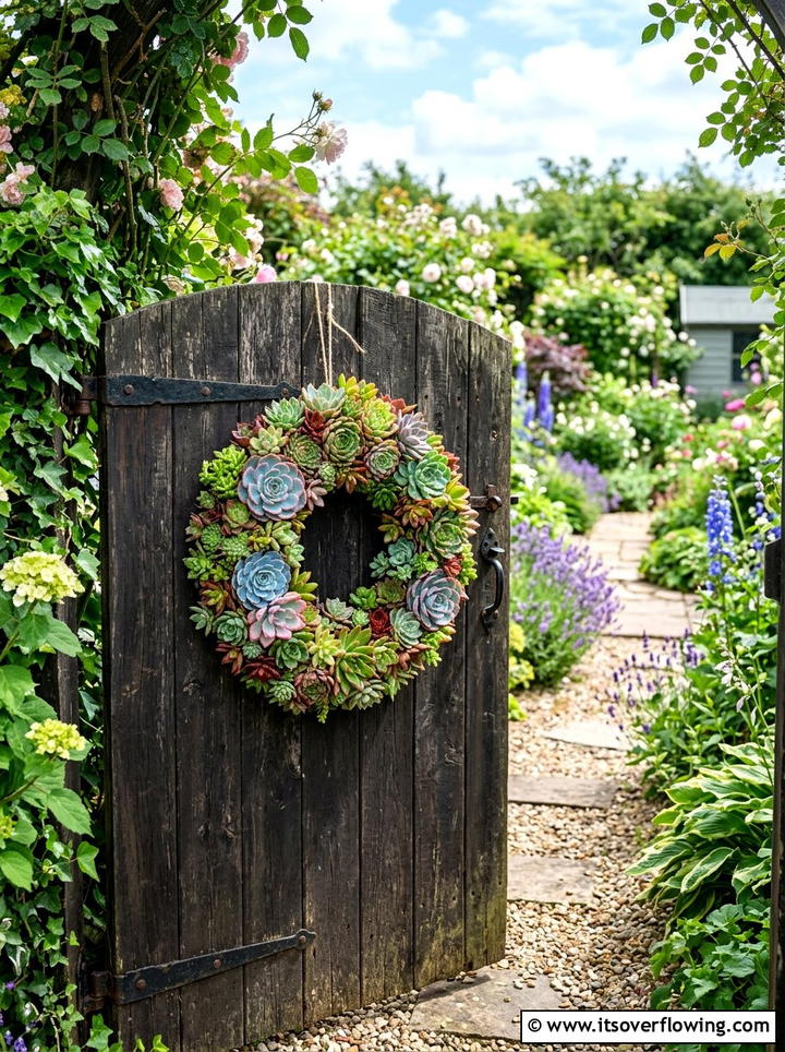 Succulent wreath for garden gate - 25 small garden ideas with succulents