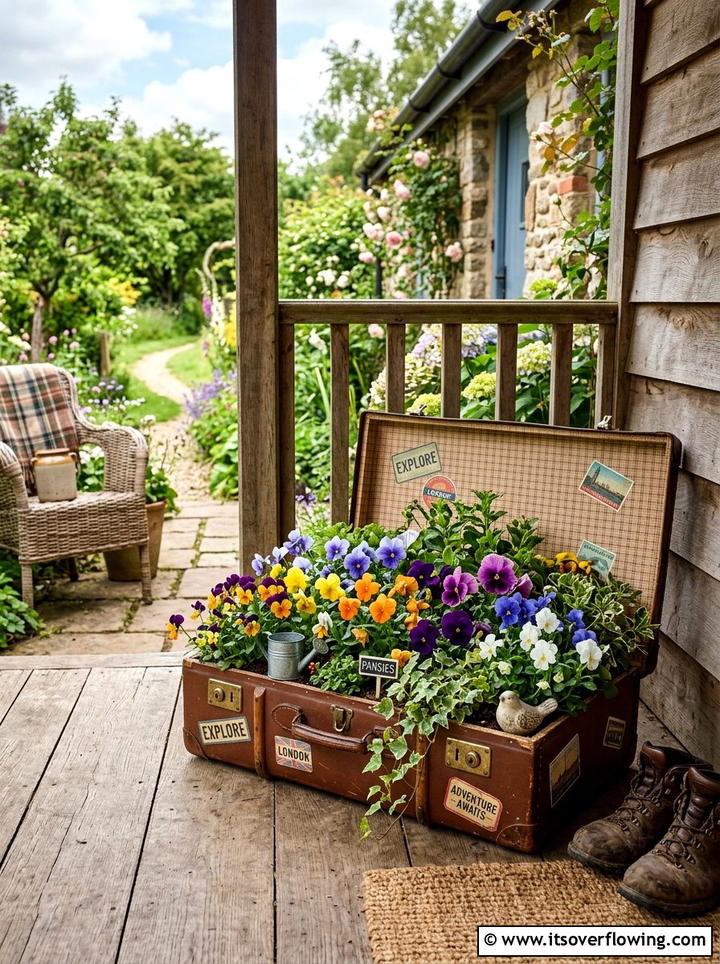 Suitcase Container Garden - 25 upcycled garden ideas for backyards