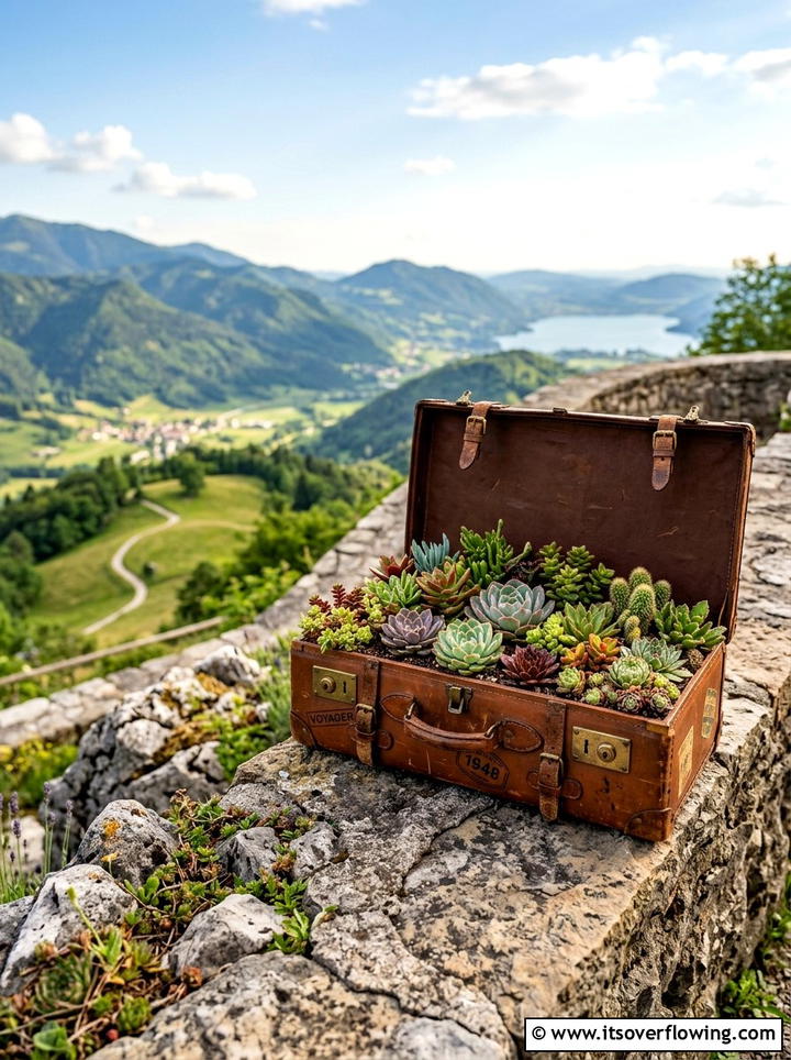 Suitcase Flower Bed - 25 upcycled garden ideas for year round decor