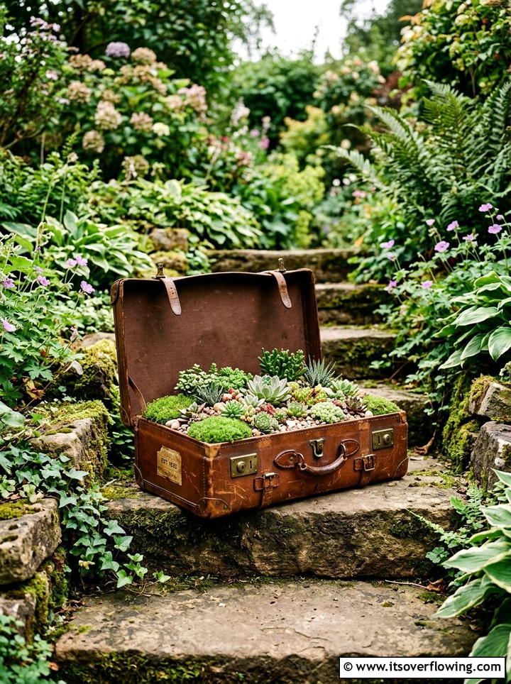 Suitcase Garden Planter - 25 reusing old things ideas for front yard