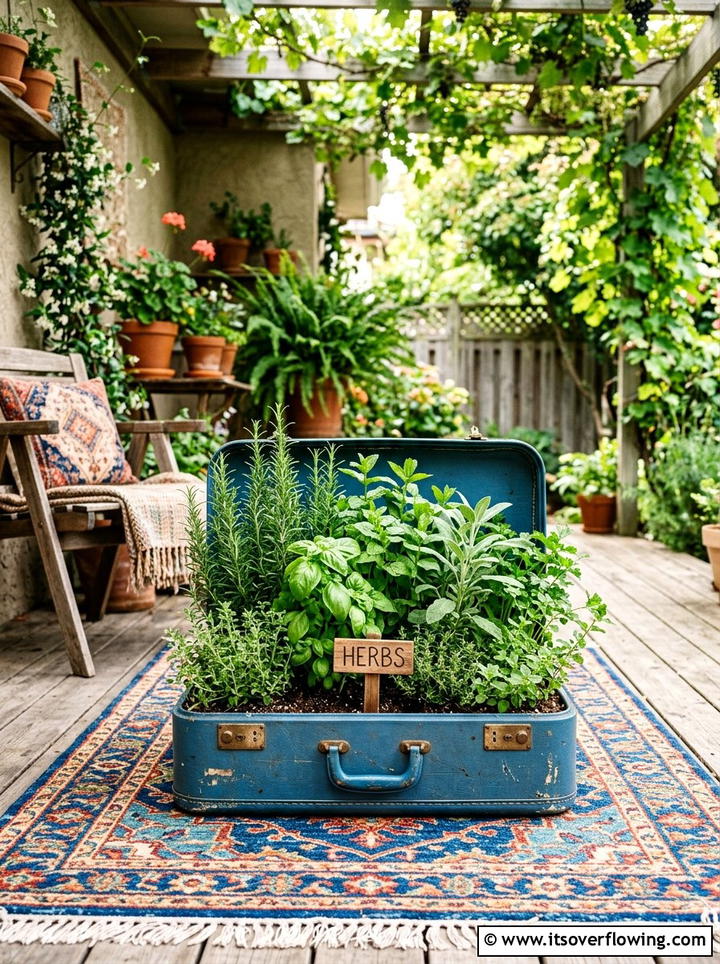 Suitcase Herb Garden - 25 reusing old things ideas for herb garden
