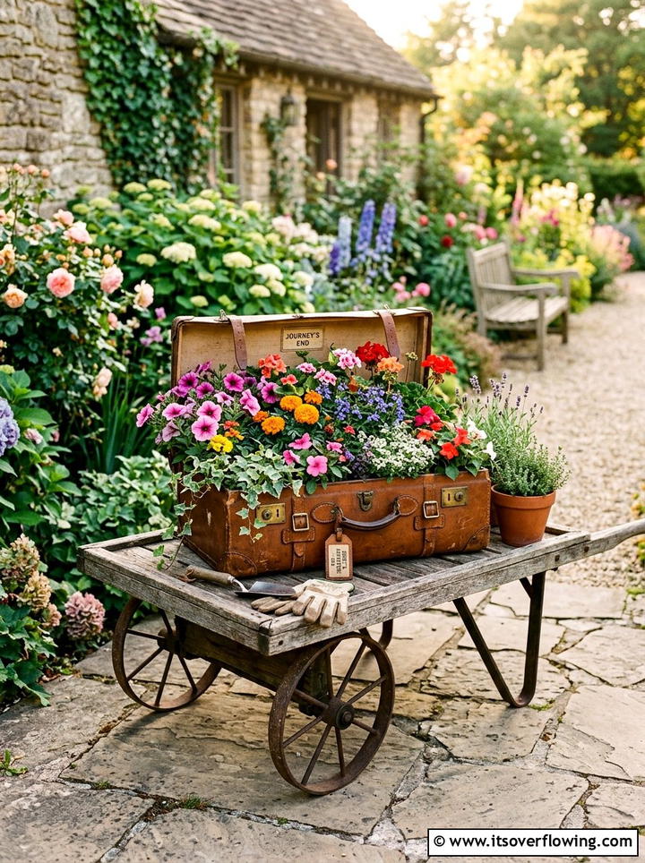 Suitcase Planter - 25 upcycled garden ideas with flower boxes