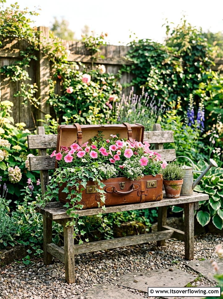 Suitcase Planter Box - 25 backyard decorating ideas with recycled materials